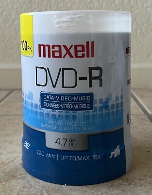 Maxell DVD-R Discs 4.7GB 16x 120min Spindle Gold 100/Pack 638014 - NEW SEALED!