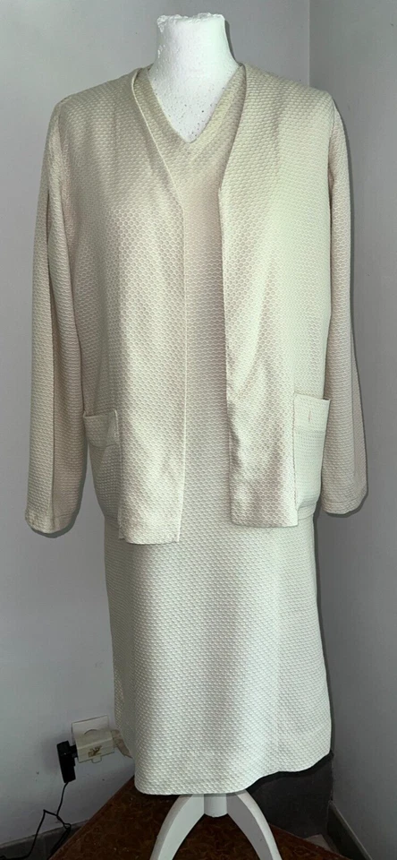 Robe et veste années 1970, en coton piqué nid d'abeille création couturière - Photo 1/4