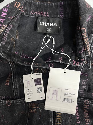 Chanel 22P Black Multicolor Graffiti Logo Denim Runway Long Sleeve
