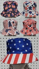 American Patriotic Bucket Hat One Size 4th July Red White Blue New