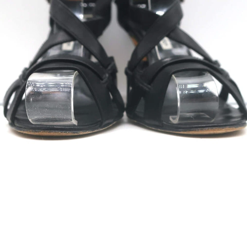 Manolo Blahnik Buckled Strappy Sandals Black Leather Size 36.5 Open Toe Heels - Image 4 of 4