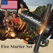 Stainless Steel Fire Starter Ferrocerium Rod with Drilled Flint Paracord Lanyard