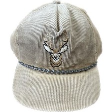 Vintage Corduroy Deer Buck Hunting Trucker Hat Embroidered Snapback Rope Cap VTG