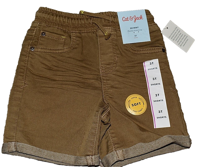 7R NWT 3T CAT & JACK Skinny Denim Pull On Shorts w/Elastic Drawstring Waist