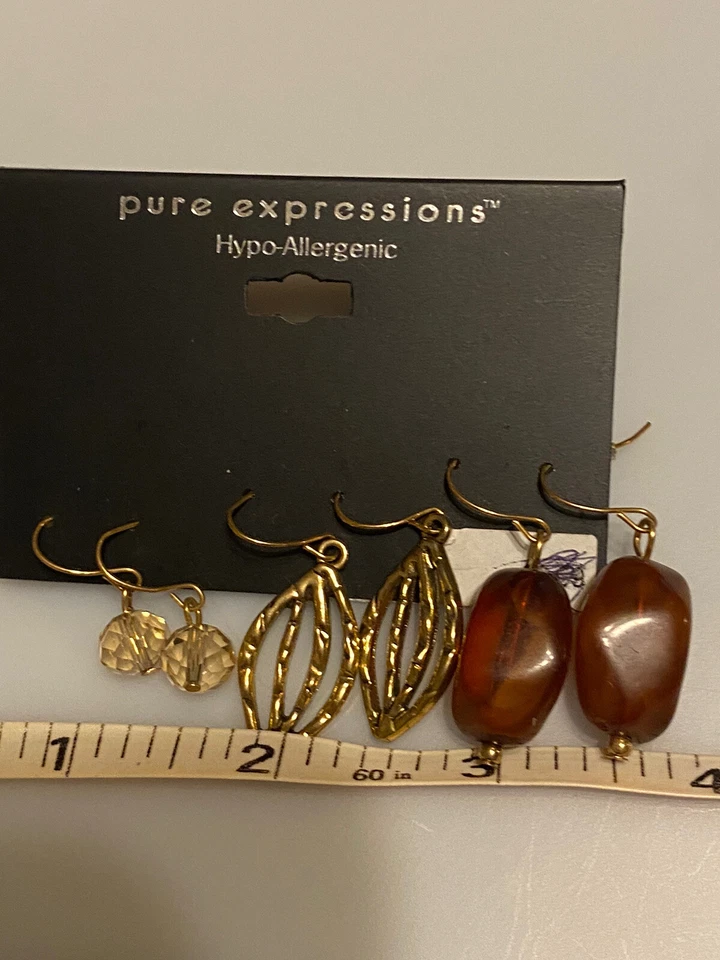 Pure Expressions 3 pares de pendientes de gancho hipoalergénicos estilo colgante Foto 2 de 4