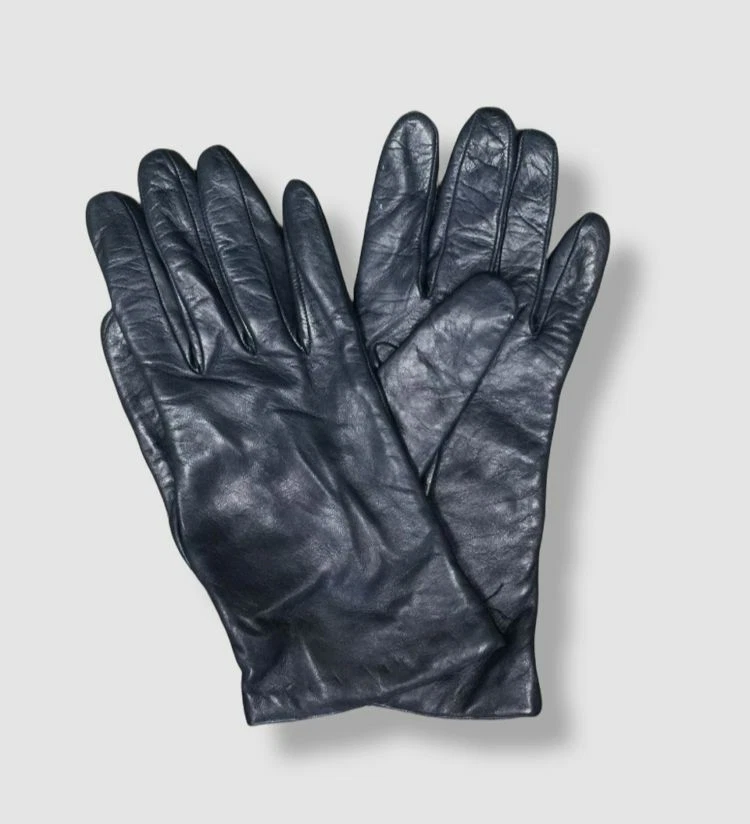 $160 Portolano Women's Blue Leather Cashmere Winter Gloves Size 7 1/2