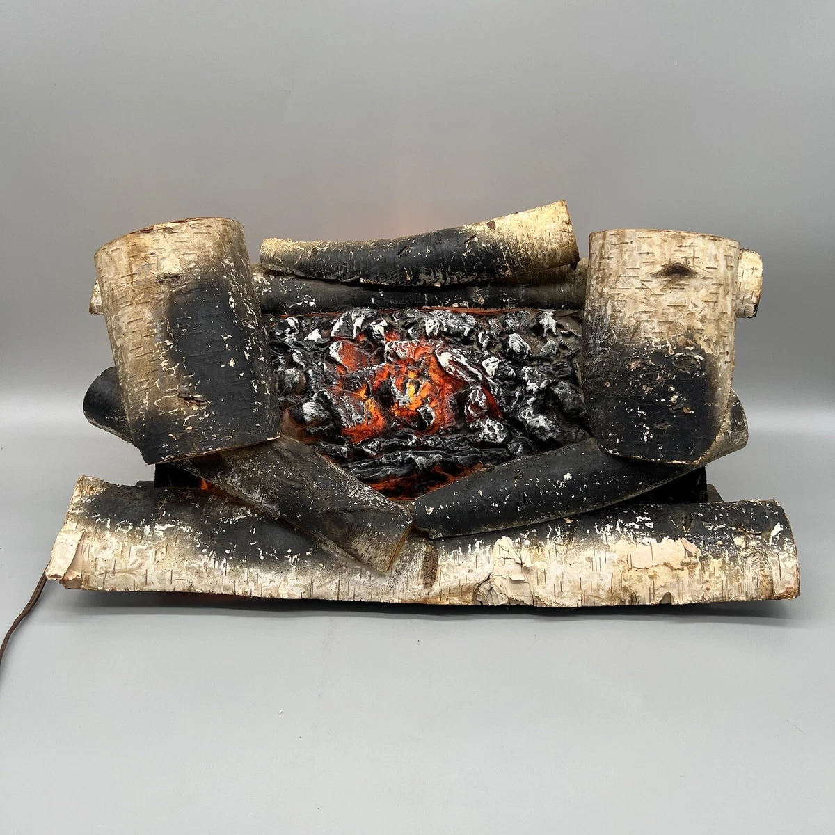 Light Up Fireplace Logs Faux Fire Electric Vintage mid Century modern | eBay
