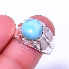 Larimar - Domonican Republic Gemstone 925 Sterling Silver Solitaire Ring s.8 A39