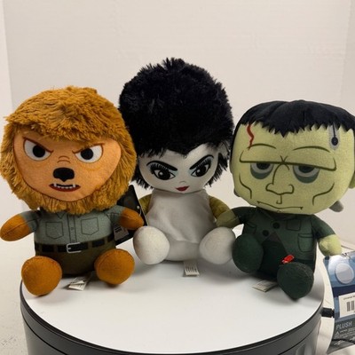 Monsters Big Head 7'' Plush Set Frankenstein Bride Wolfman 3pc Universal NWT