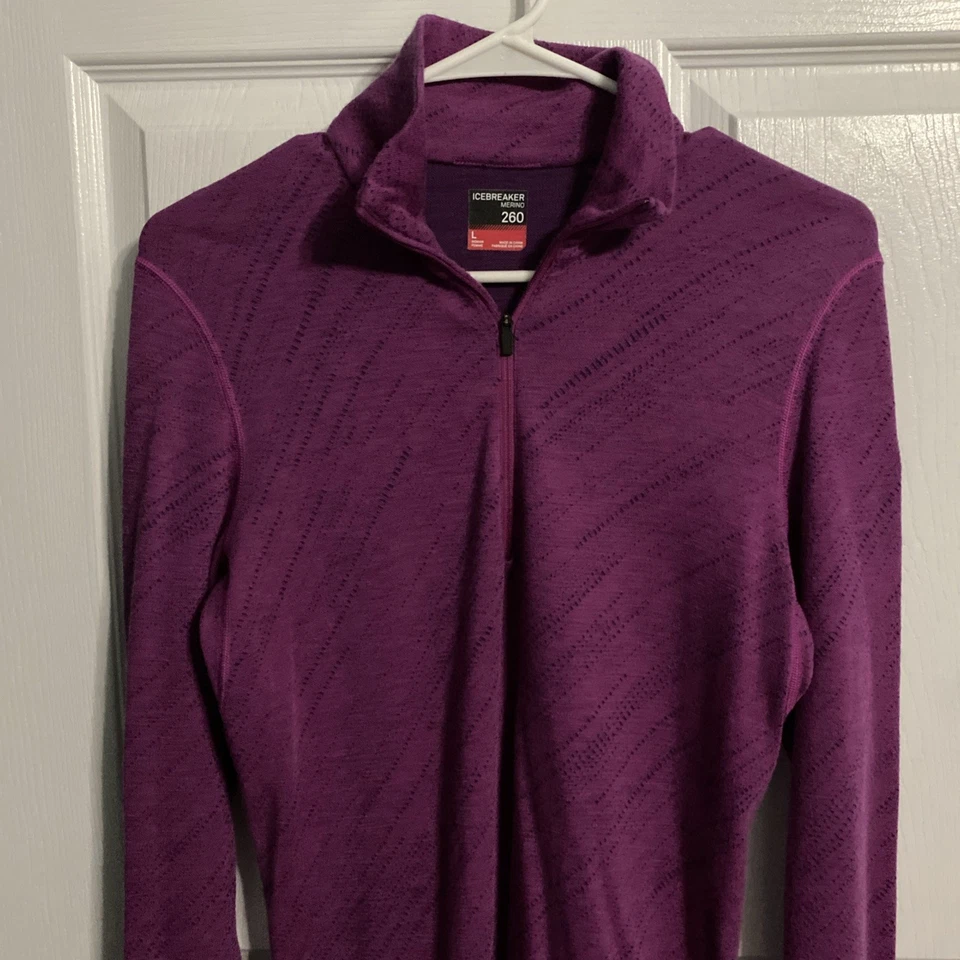 Pullover Icebreaker para mujer grande Merino 260 1/2 cremallera capa base púrpura y negro Foto 3 de 4