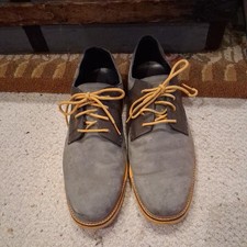 Cole Haan Men’s 13 m Suede Derby Shoes Gray Yellow Sole Lace Up Casual Oxford