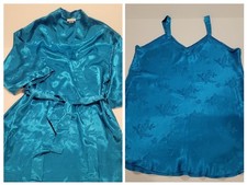 Vintage Barbizon XL Chemise  Robe Set Silky Lace Floral Lingerie Nightgown