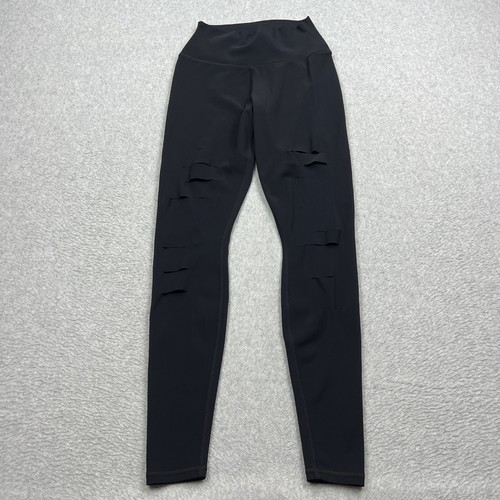 Alo Yoga Ripped Warrior Leggings Womens Small* Black High Waist Pull On Stretch