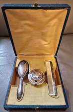 Ensemble de Toilette pour Bébé en Argent massif, Brosse, Peigne, Pot à Talc