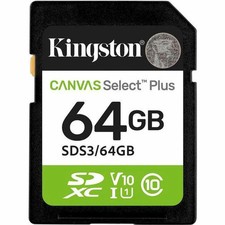 Kingston Canvas Select Plus 64 GB Class 10/UHS-I U1 V10 SDXC Model SDS3/64GB