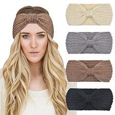 Knit Crochet Headband for Women Ear Z 4 Pack Knot B: Black, Brown, Gray, Beige