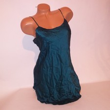 Victoria Secret Lingerie Chemise Slip Small Dark Teal Solid 100 Silk Vintage