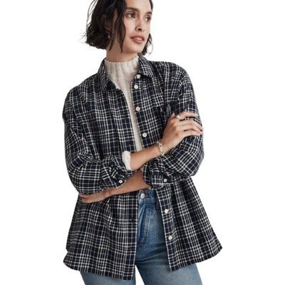 Madewell Cozy Oversized Blue Plaid Flannel Sunday Shirt Women's Small EUC