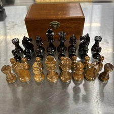 Chess set Glass eyes knights French chess set Vintage chess Chess box Chess gift