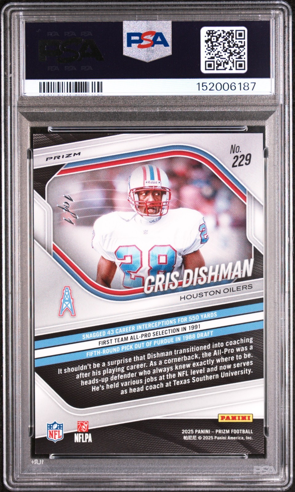 2025 Prizm CRIS DISHMAN Black Shimmer 1/1 PSA 9 MINT #229 Houston Oilers 🔥 view 2