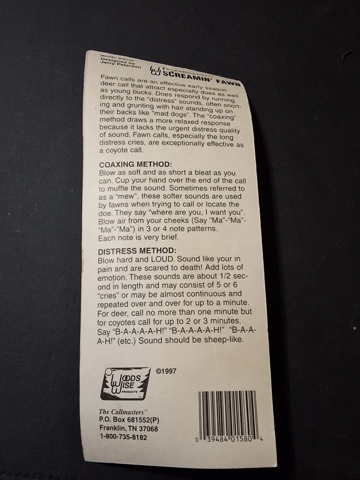 RARE VINTAGE 1996 WOODS WISE SCREAMIN FAWN GAME CALL NOS WW158 CALLMASTERS - Image 4 of 4