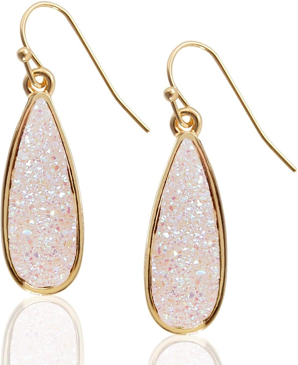 Stylish Gold White Opal Teardrop Dangle Earrings for Women - Humble Chic Design