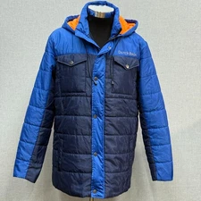 Dutch Bros Wenatchee Puffer Jacket Men's X-Large Blue Full Zip Hooded Pockets