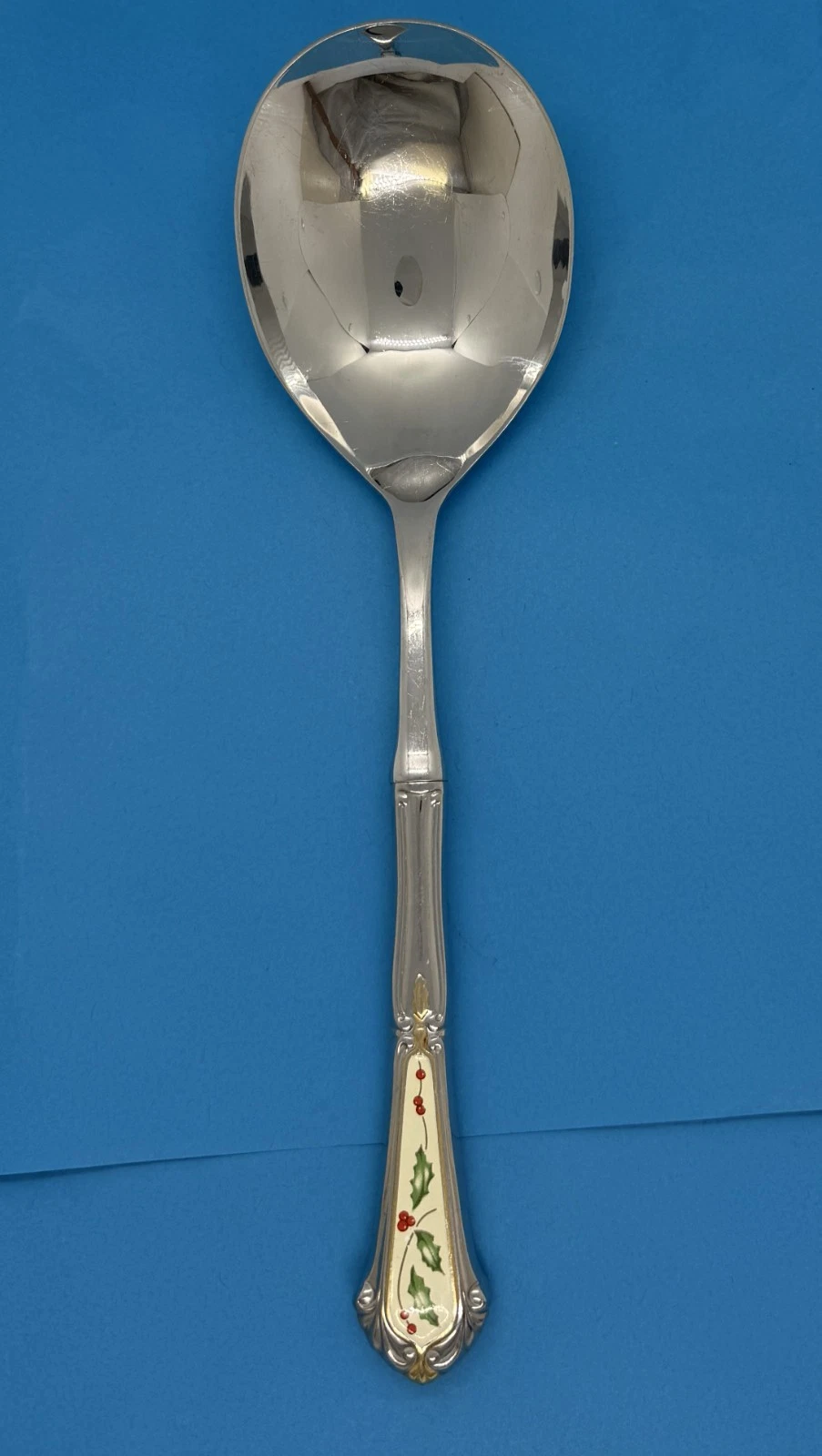 LENOX HOLIDAY GLOSSY STAINLESS FLATWARE CREAM LG CASSEROLE SERVING SPOON 11-1/8"