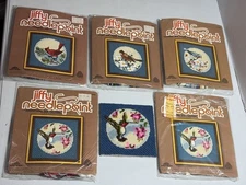 Lot 4 New Sunset Designs Jiffy Needlepoint 5x5 Kits Colorful Birds Wall Hangings