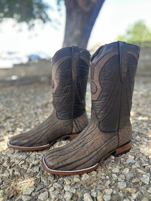 rinohorse Men's Brown Western Pull-On Boots Bull Neck Square Toe Mid-Calf 12