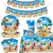 Beach Hawaiian Pool Birthday Party Supplies Tableware Decor Plates 142 PCS Set