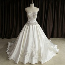 Gorgeous Strapless Wedding Dress Sparkle Satin Applique Sweep Train Bridal Gowns