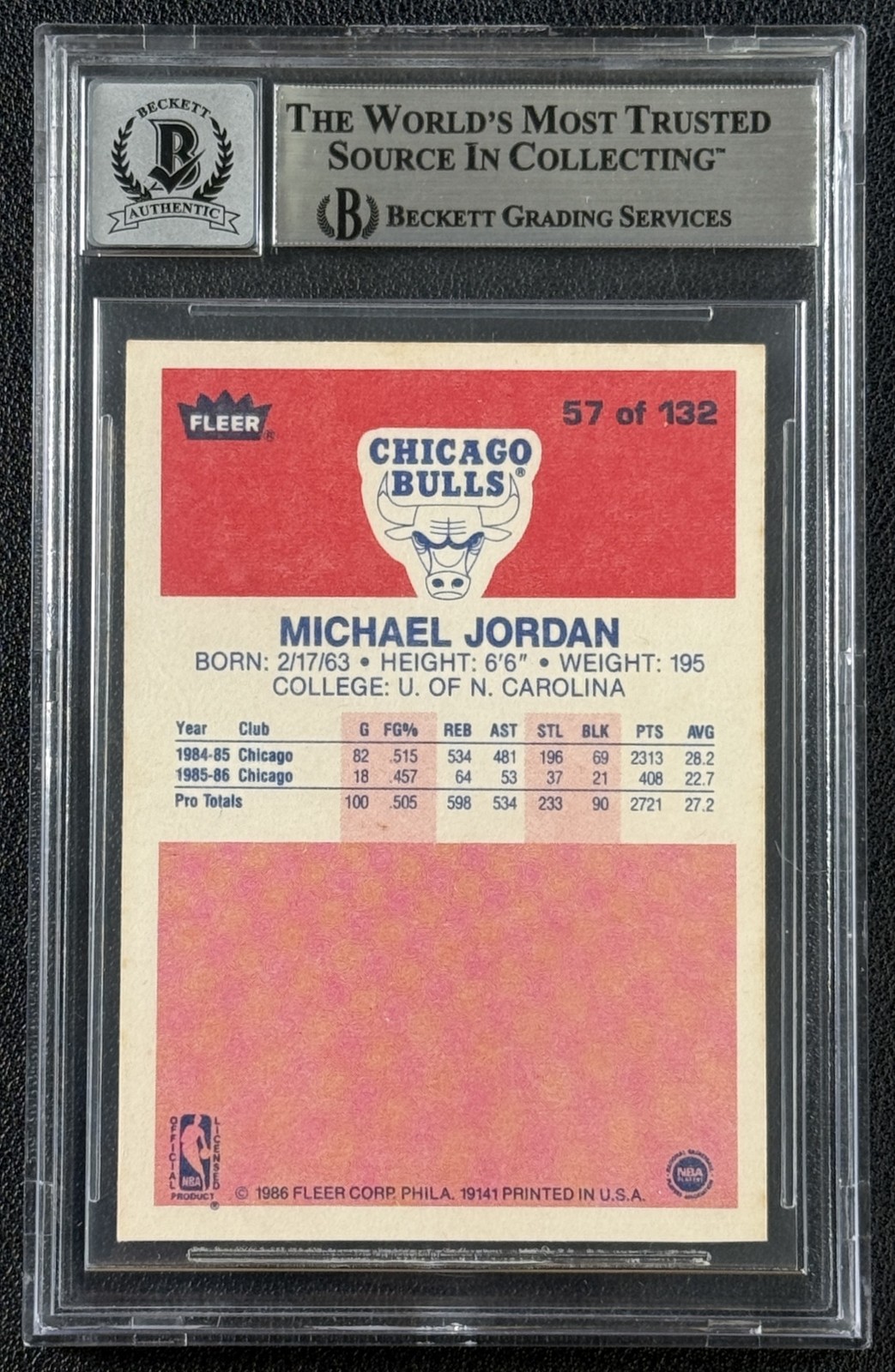 MICHAEL JORDAN BGS AUTHENTIC AFTERMARKET STICKER AUTO 1986 FLEER #57 ROOKIE RC view 2