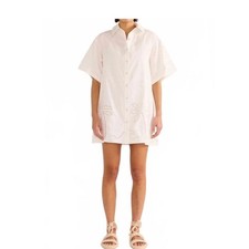 MINKPINK White Palm Tree Embroidered Button Down Shirt Dress Medium NWT