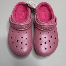 NWT Crocs Pink Glitter Fur Lined Kids Size J3 Clog