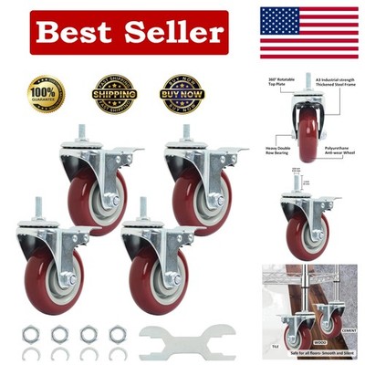 Heavy Duty 4-Inch Caster Wheels with Brake - Industrial Strength and Smooth Roll