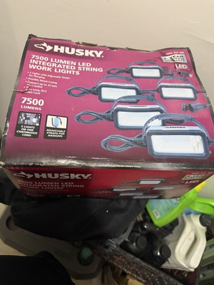 #ad Husky 7500 Lumen LED String Work Lights Corded 120V Hanging Black $70.00