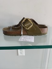 NWT BIRKENSTOCK GIZEN BIG BUCKLE LEATHER OLIVE SANDALS SIZE 38