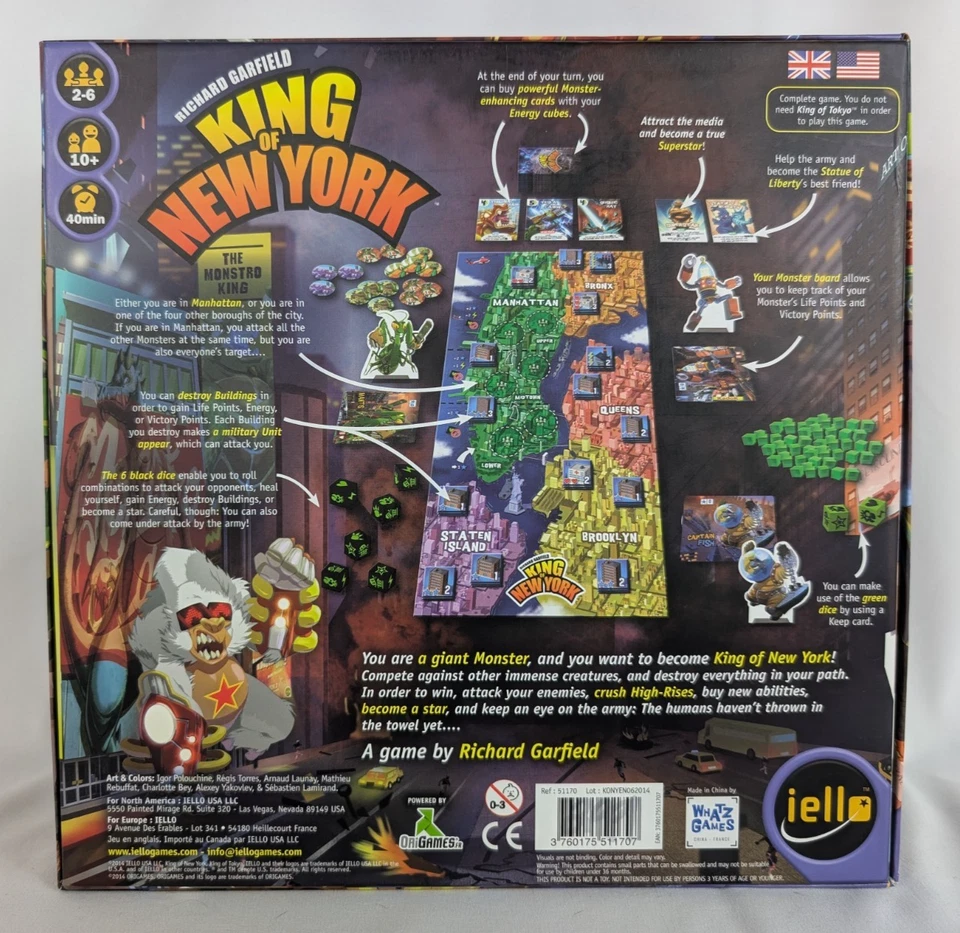 King Of New York Board Game iello Richard Garfield Complete - Image 2 of 4