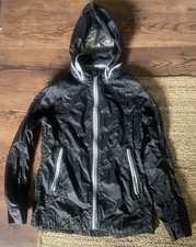AVALANCHE Windbreaker Hoodie Black Jacket Sz S W Thumbholes Full Zip Rainproof