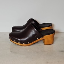 Ugg Judi Dark Brown Leather Wood Heels Clogs Women s Size 7 Casual Studded