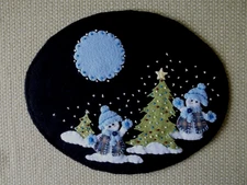 Primitive Snowmen And Christmas Trees all Dressed Up for Winter candle mat