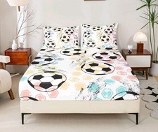 NEW  Full Size Soccer Ball Theme Fitted Sheet  2 Pillowcase Set