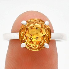 Natural Citrine Fancy Cut 925 Silver Ring Size 9  November Birthstone R-1019