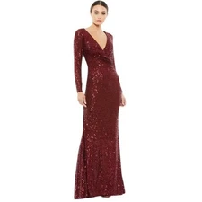Mac Duggal Size 10 NEW Sequined Faux Wrap Long Sleeve Column Gown 26574 Wine
