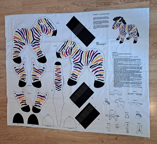 Rainbow Zebra Fabric Panel Stuffed Pillow Plush Cut And Sew - Picture 2 of 6
