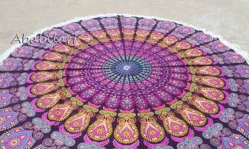48" Beach Roundie Hippie Mandala Round Tapestry Boho Yoga Mat Bohemian Sheet US - Picture 133 of 149