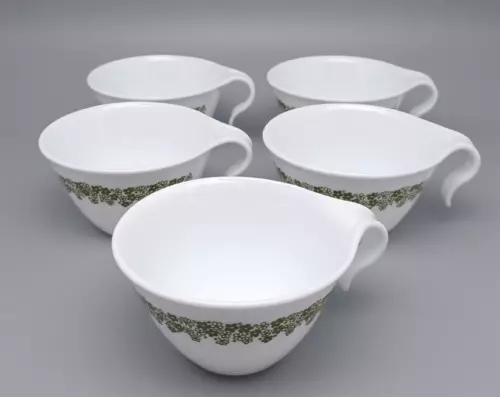 Vtg Corelle Spring Blossom Crazy Daisy Coffee Tea Cups w Hook Handle-Set of 5