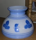 Vtg Hurricane Milk Glass Blue Floral Lamp Shade Hand Painted 8" Fitter 5.50" T