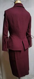 Anne Klein Two Piece Set Skirt Suit Size Petite 8P Laceup Corset Detail Wine
